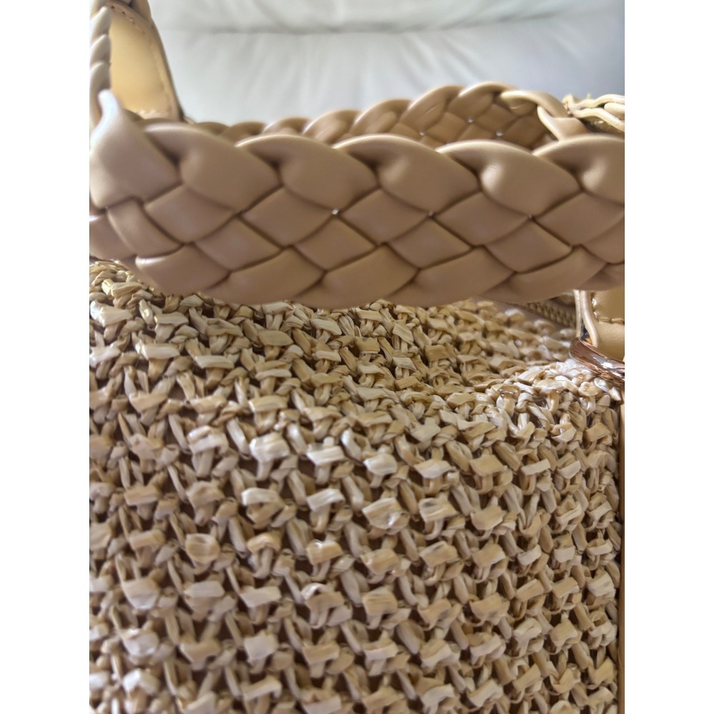 Urban Expressions Straw Weekender Bag Tan Woven Vegan Leather Travel Duffel Bag - Picture 2 of 6